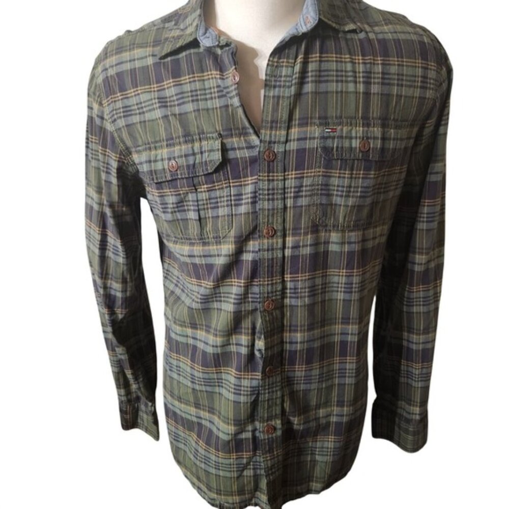 Tommy Hilfiger Plaid Long Sleeve Button Up Shirt‎ Men's forest, hunter style